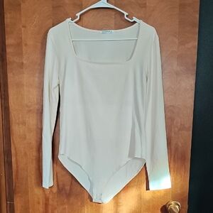Cream Long Sleeve Squareneck Bodysuit